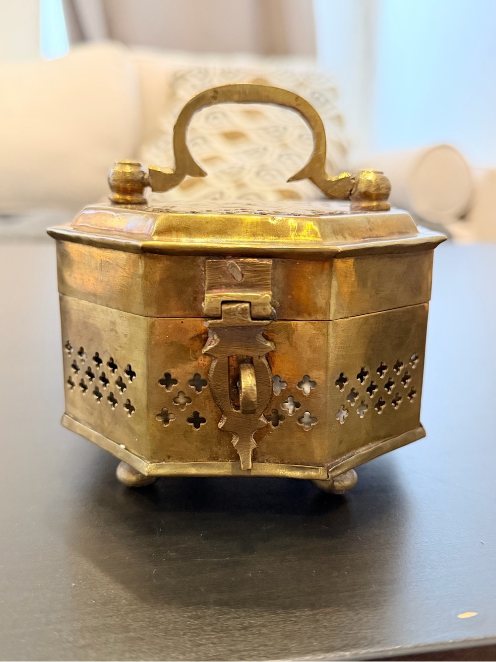 Vintage Brass Octagon Cricket / Jewelry Box